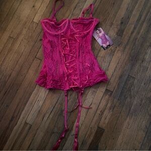 Vtg Y2K Elegant Pink Lace Corset